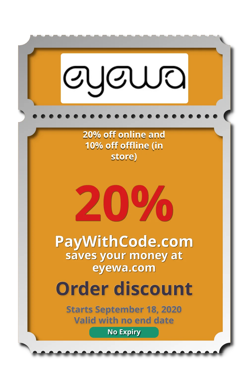 20% off online and 10% off offline (in store) at Eyewa KW QT OM offline codes