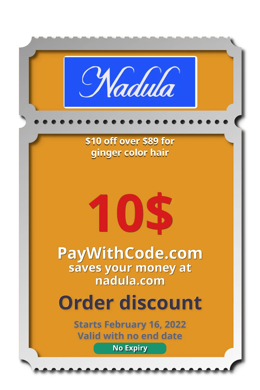 $10 off over $89 for ginger color hair at Nadula