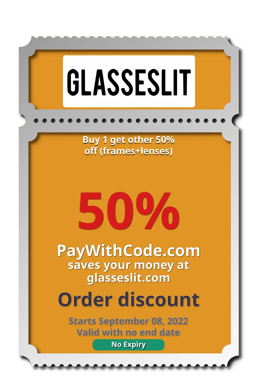 Buy 1 get other 50% off (frames+lenses) at Glasseslit