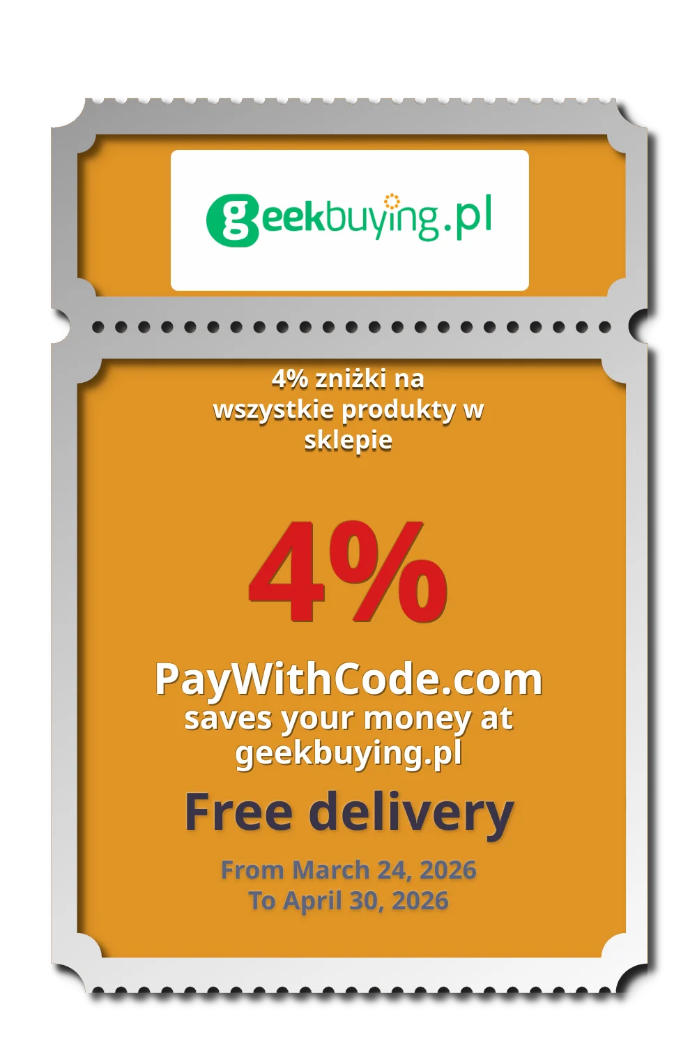 4% zniżki na wszystkie produkty w sklepie at Geekbuying