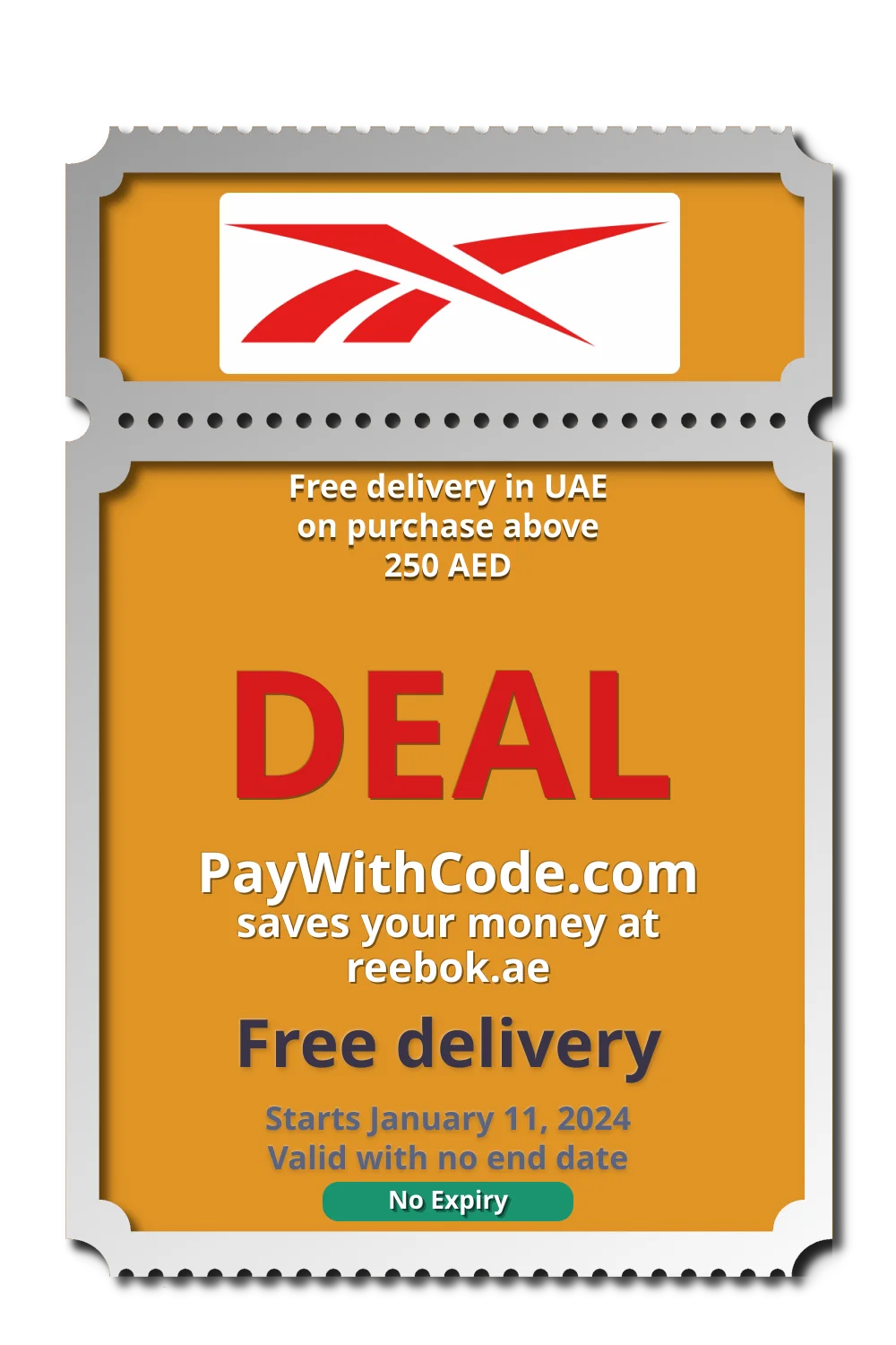 Free delivery in UAE on purchase above 250 AED at Reebok UAE tracking promo codes