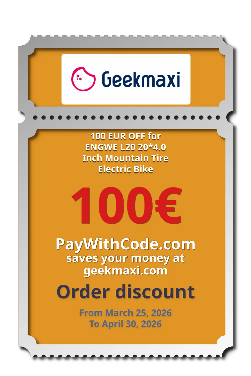 100 EUR OFF for ENGWE L20 20*4.0 Inch Mountain Tire Electric Bike at Geekmaxi