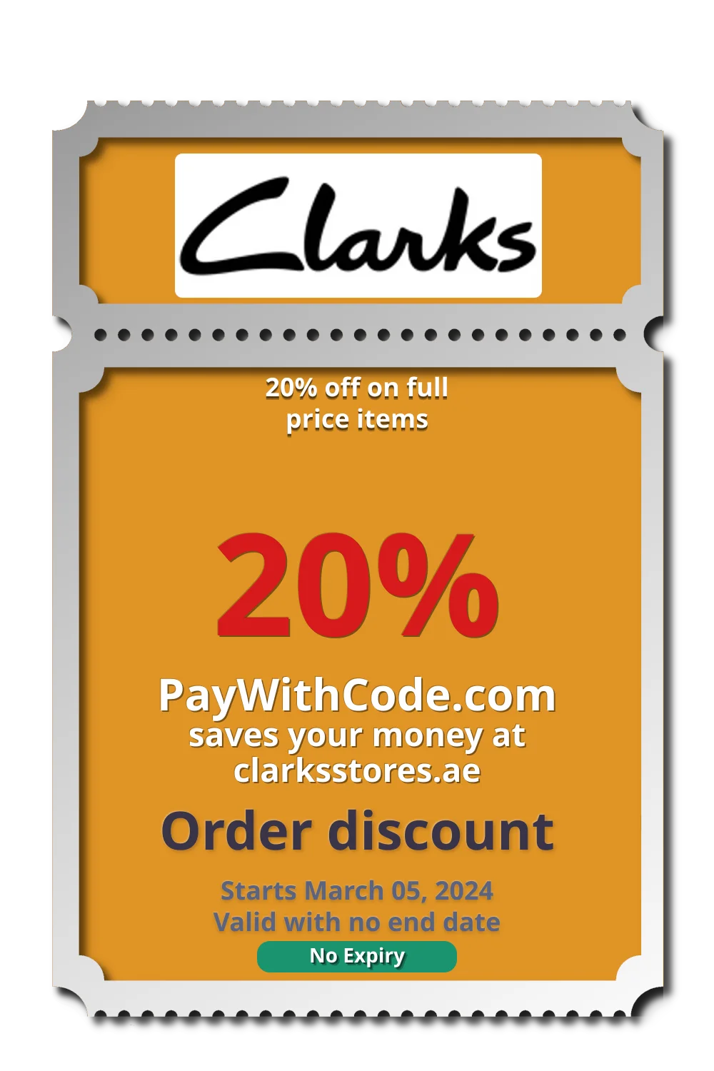 20% off on full price items at Clarks Stores offline codes & links