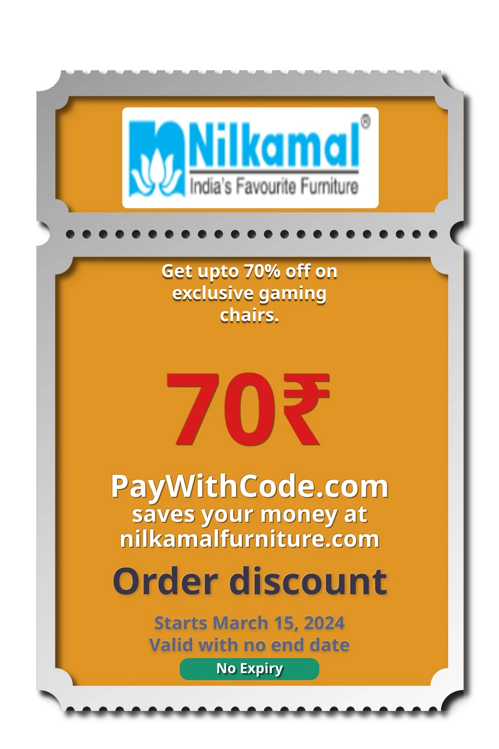 Get upto 70% off on exclusive gaming chairs. at Nilkamal