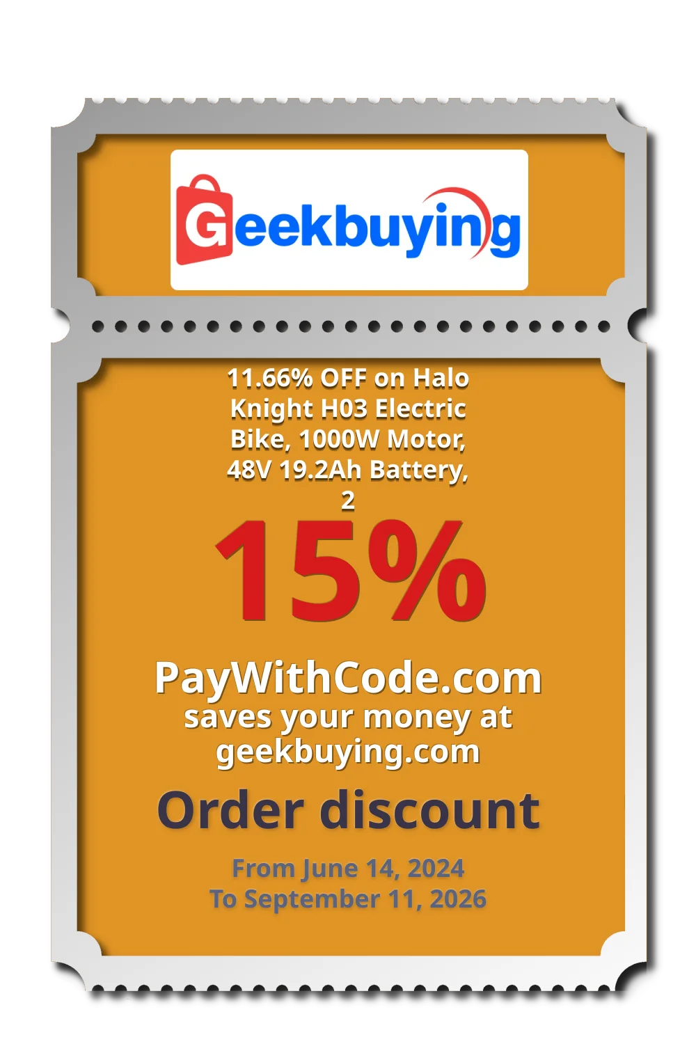 11.66% OFF on Halo Knight H03 Electric Bike, 1000W Motor, 48V 19.2Ah Battery, 2 at Geekbuying