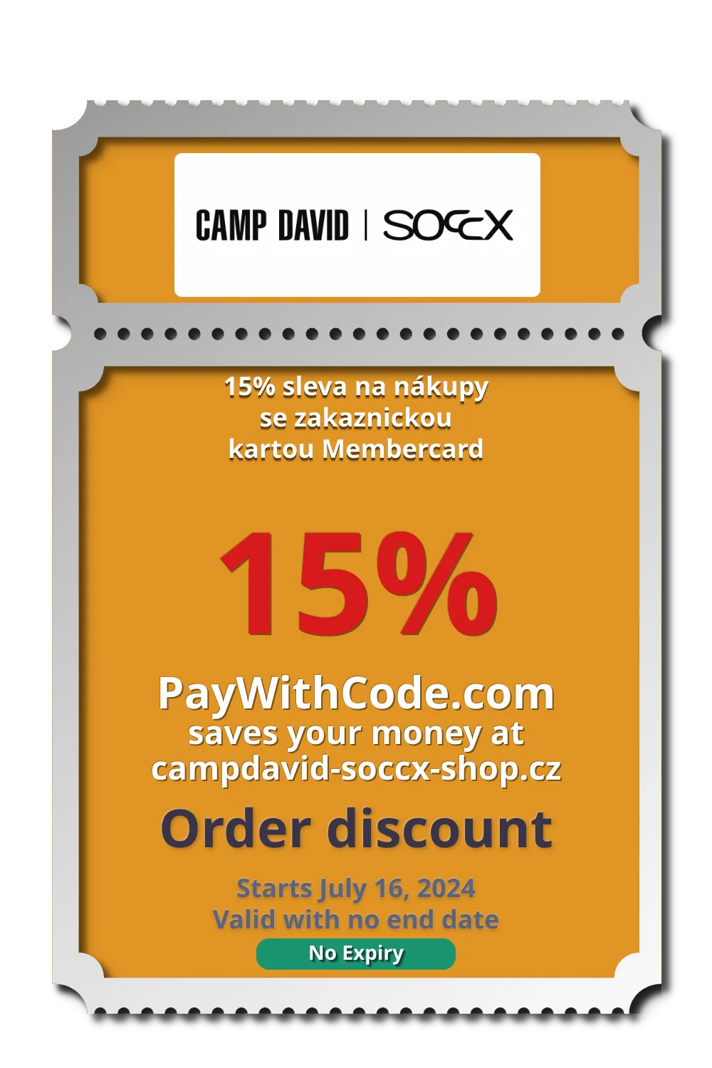 15% sleva na nákupy se zakaznickou kartou Membercard at Camp David Soccx