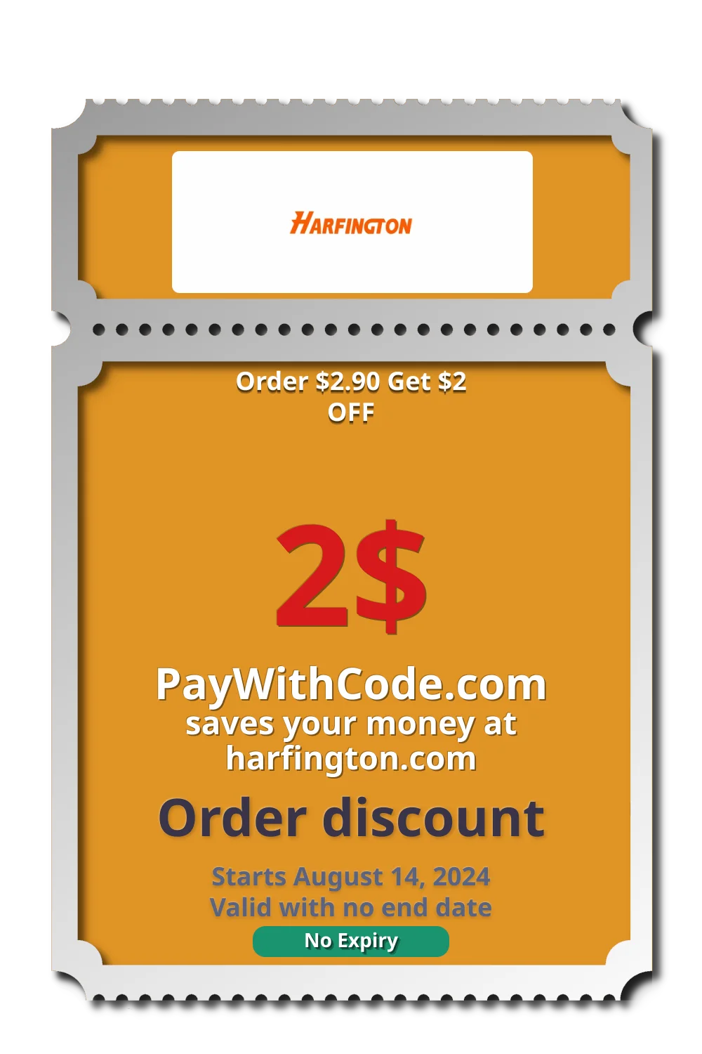 Order $2.90 Get $2 OFF at Harfington
