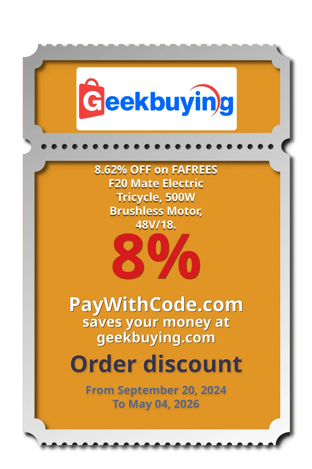8.62% OFF on FAFREES F20 Mate Electric Tricycle, 500W Brushless Motor, 48V/18. at Geekbuying