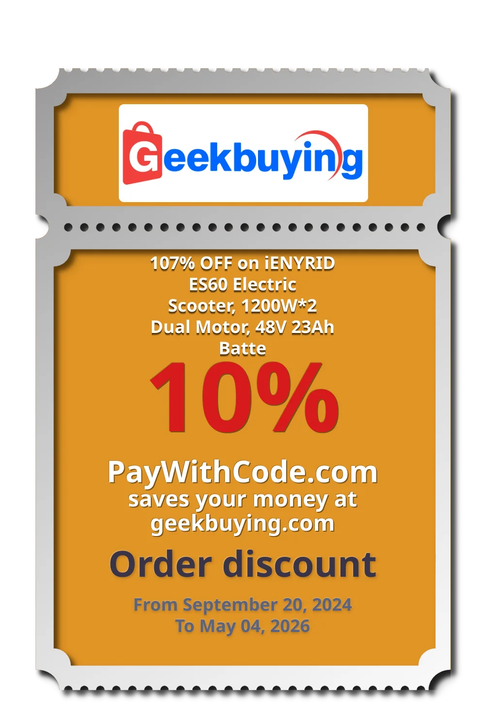 107% OFF on iENYRID ES60 Electric Scooter, 1200W*2 Dual Motor, 48V 23Ah Batte at Geekbuying