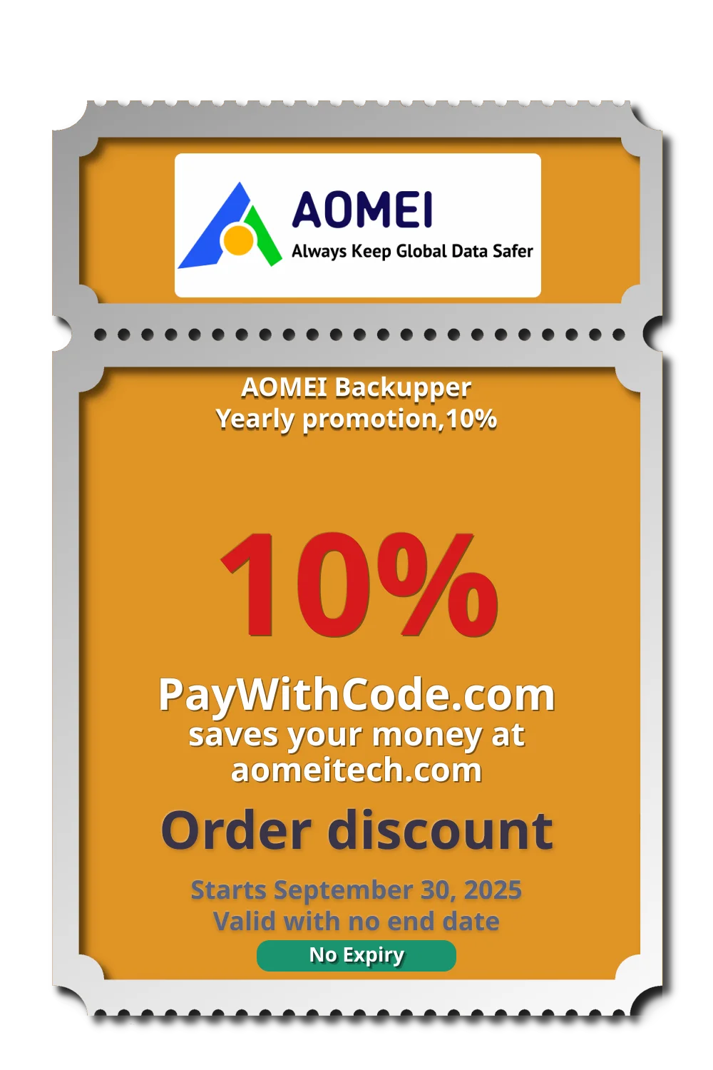 AOMEI Backupper Yearly promotion,10% at AOMEI