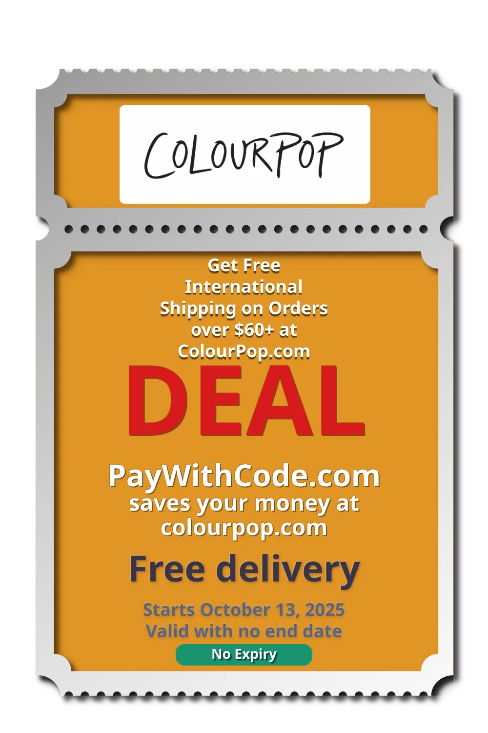 Get Free International Shipping on Orders over $60+ at ColourPop.com at ColourPop