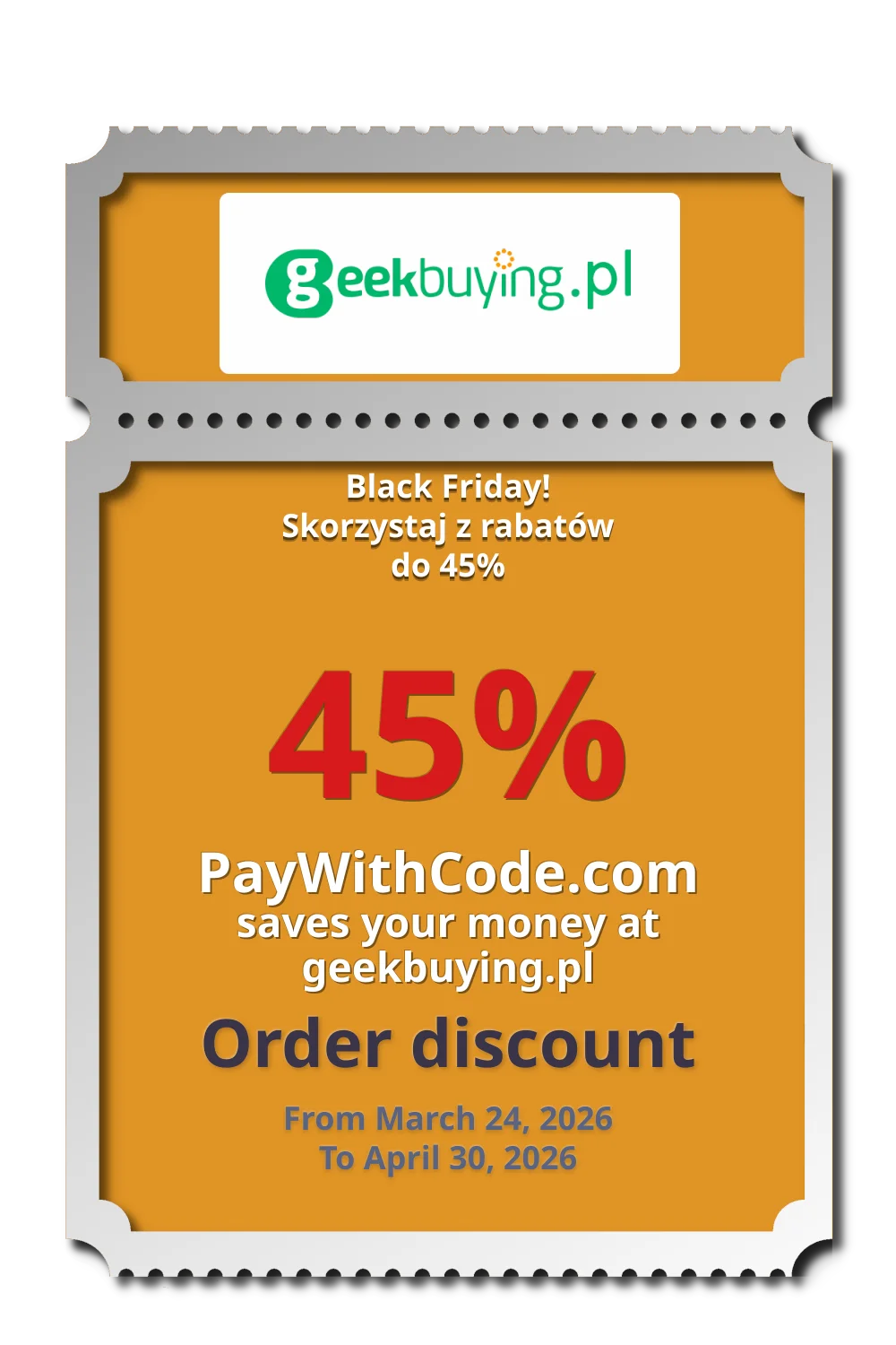 Black Friday! Skorzystaj z rabatów do 45% at Geekbuying
