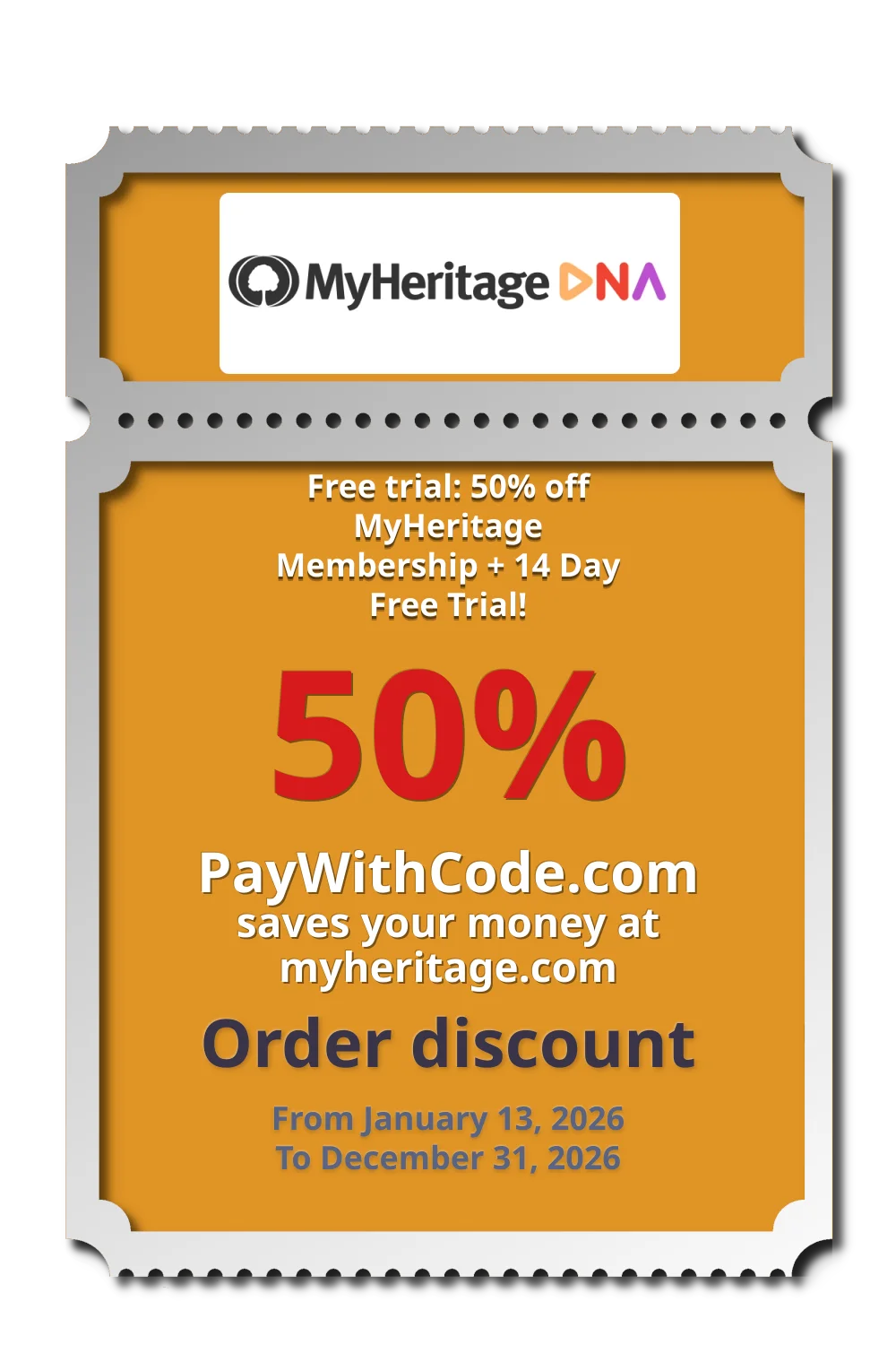 Free trial: 50% off MyHeritage Membership + 14 Day Free Trial! at MyHeritage DNA