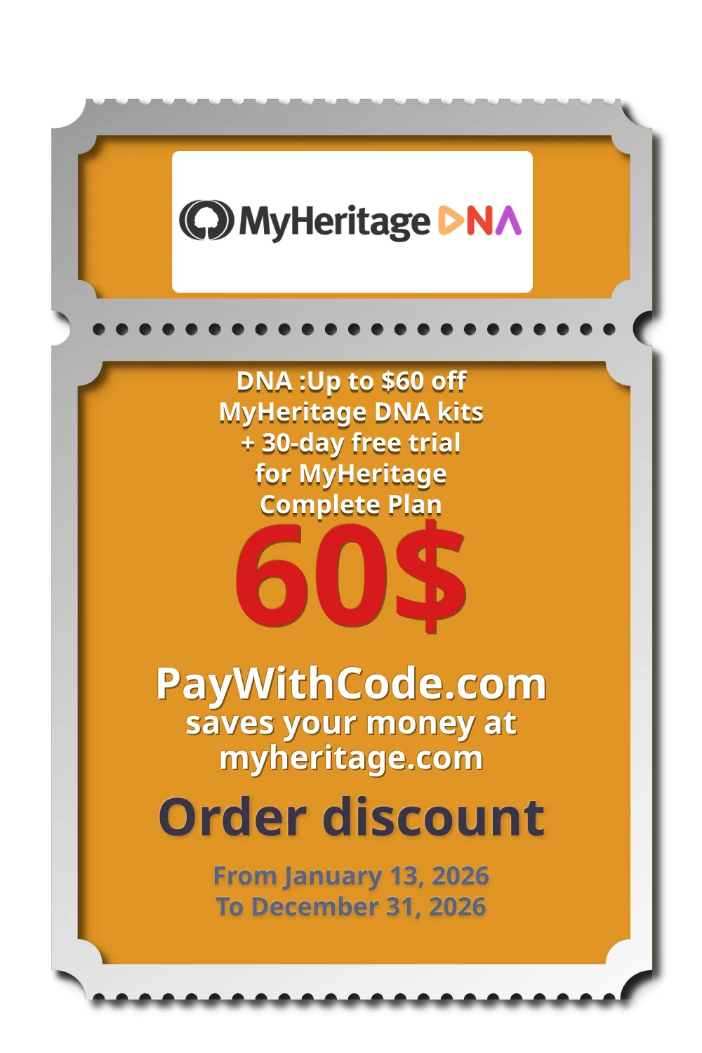 DNA :Up to $60 off MyHeritage DNA kits + 30-day free trial for MyHeritage Complete Plan at MyHeritage DNA