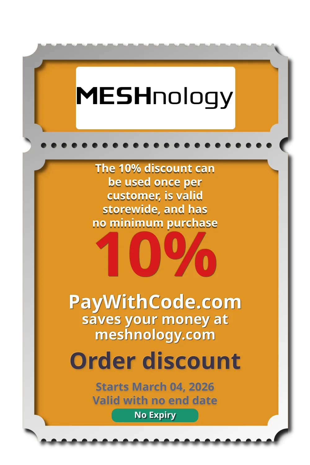 The 10% discount can be used once per customer, is valid storewide, and has no minimum purchase at Meshnology Оборудование для Meshtastic и LoRa