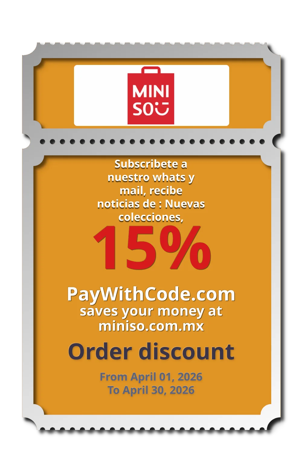 Subscribete a nuestro whats y mail, recibe noticias de :
Nuevas colecciones, descuentos VIP at Miniso