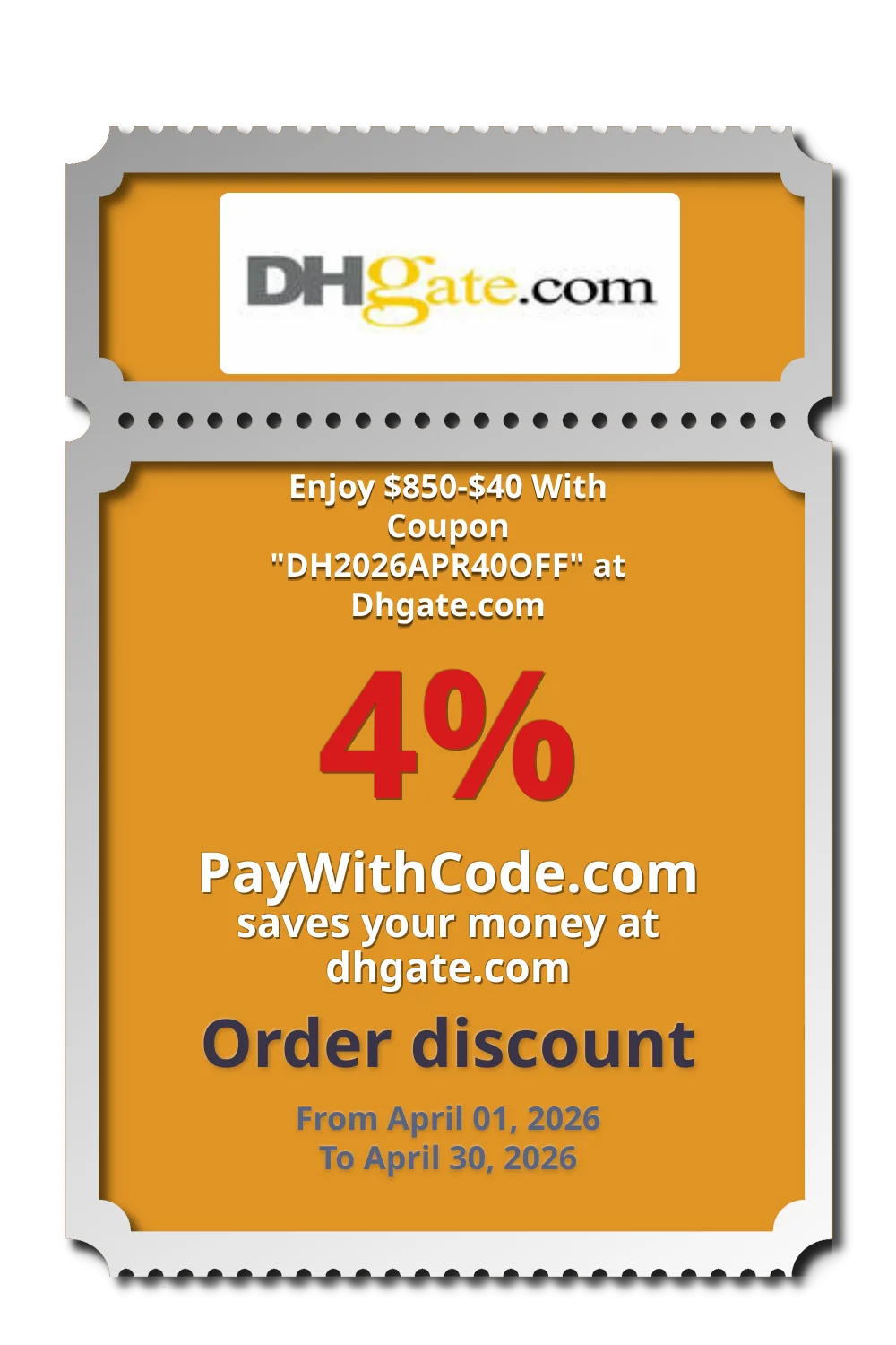 Enjoy $850-$40 With Coupon "DH2026APR40OFF" at Dhgate.com at DHgate