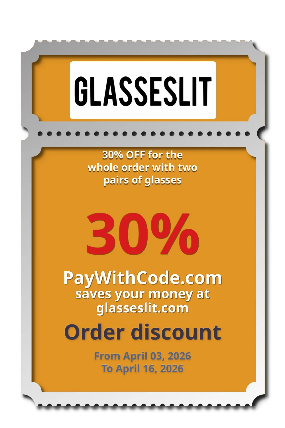 30% OFF for the whole order with two pairs of glasses at Glasseslit