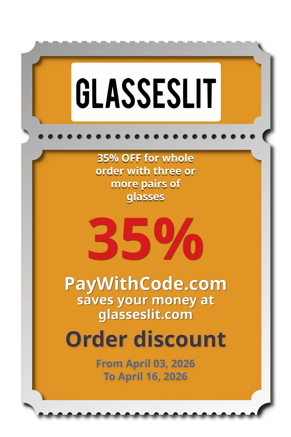 35% OFF for whole order with three or more pairs of glasses at Glasseslit