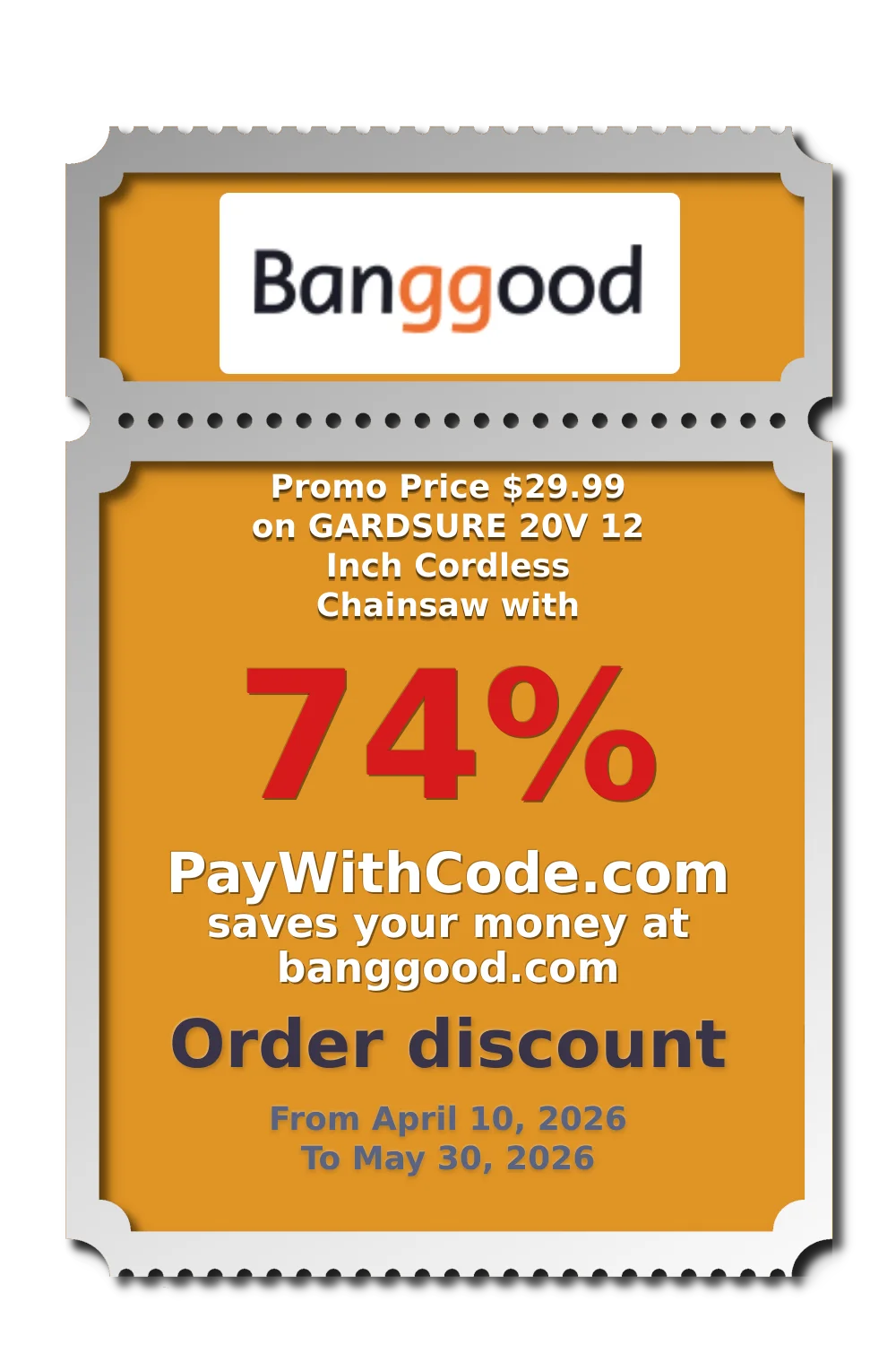 Promo Price $29.99 on GARDSURE 20V 12 Inch Cordless Chainsaw with at Banggood