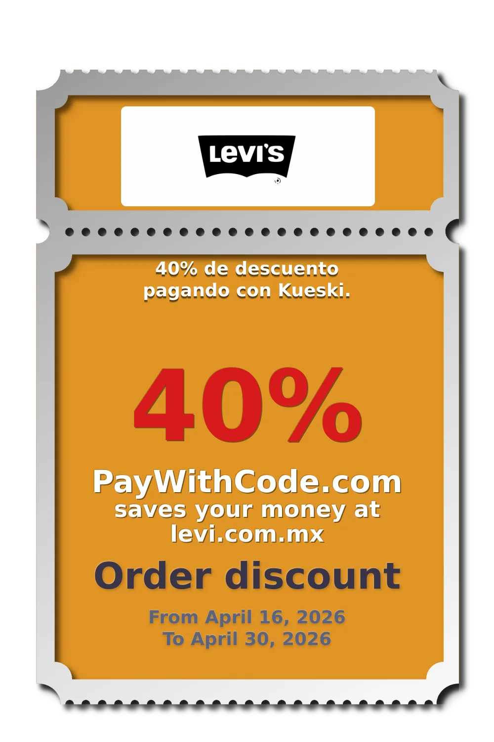 40% de descuento pagando con Kueski. at Levis