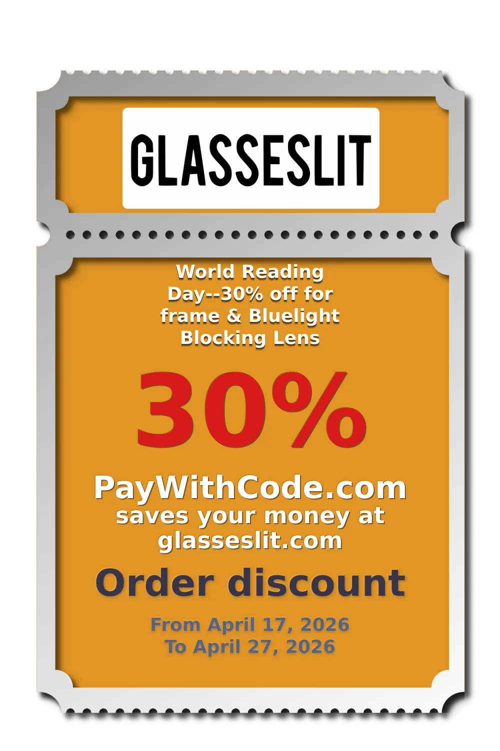 World Reading Day--30% off for frame & Bluelight Blocking Lens at Glasseslit