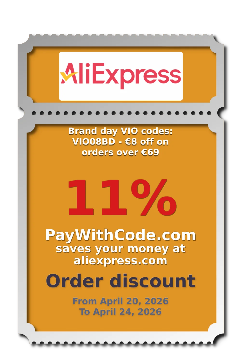Brand day VIO codes: VIO08BD - €8 off on orders over €69 at AliExpress