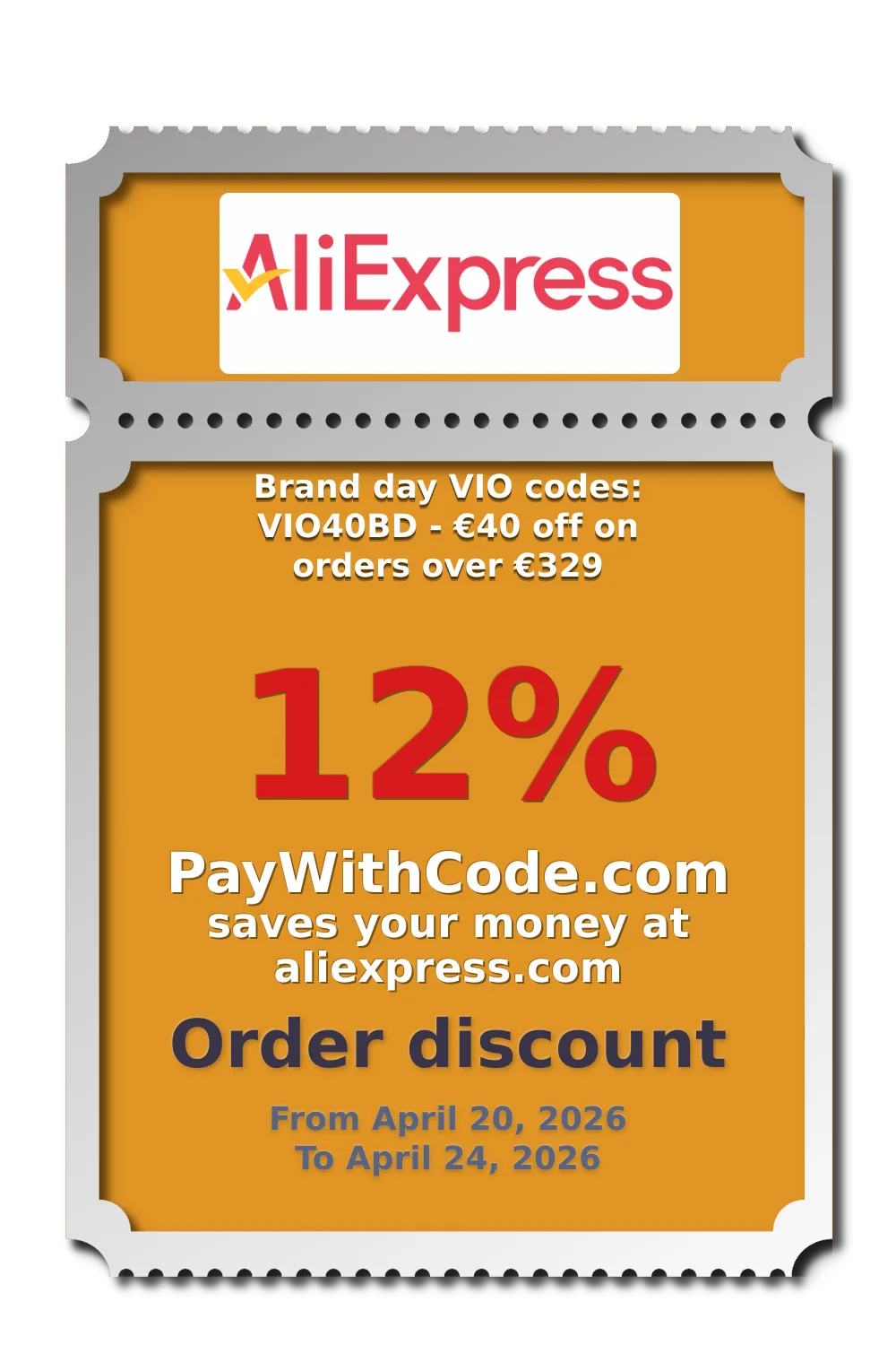 Brand day VIO codes: VIO40BD - €40 off on orders over €329 at AliExpress