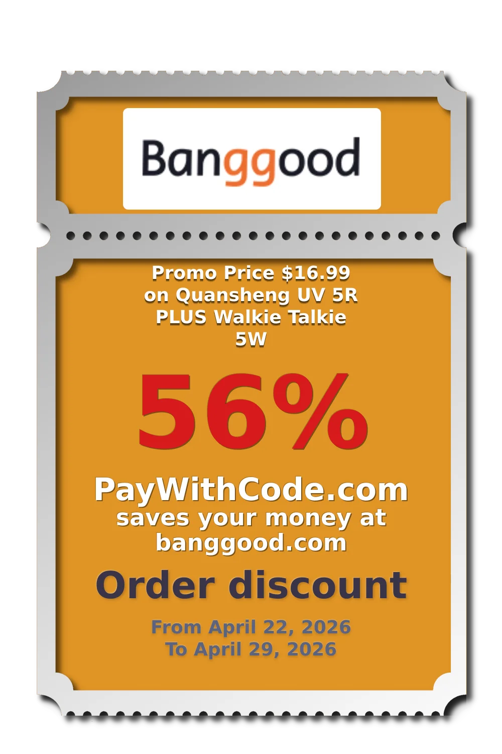Promo Price $16.99 on Quansheng UV 5R PLUS Walkie Talkie 5W at Banggood