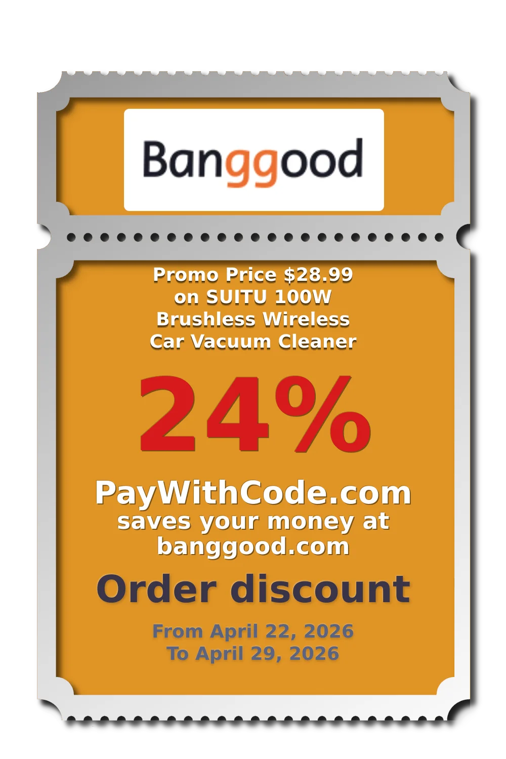 Promo Price $28.99 on SUITU 100W Brushless Wireless Car Vacuum Cleaner at Banggood