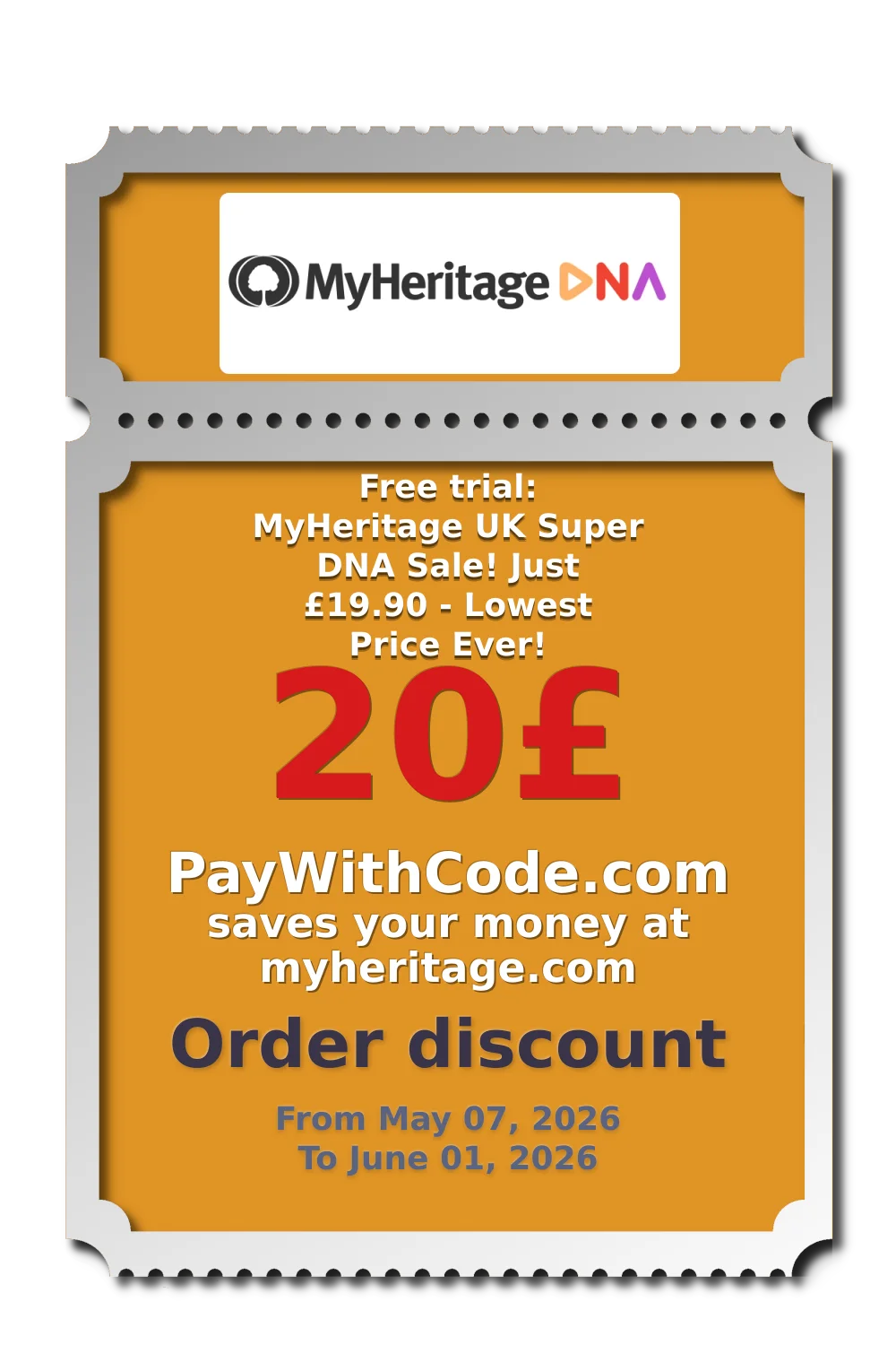 Free trial: MyHeritage UK Super DNA Sale! Just £19.90 - Lowest Price Ever! at MyHeritage DNA
