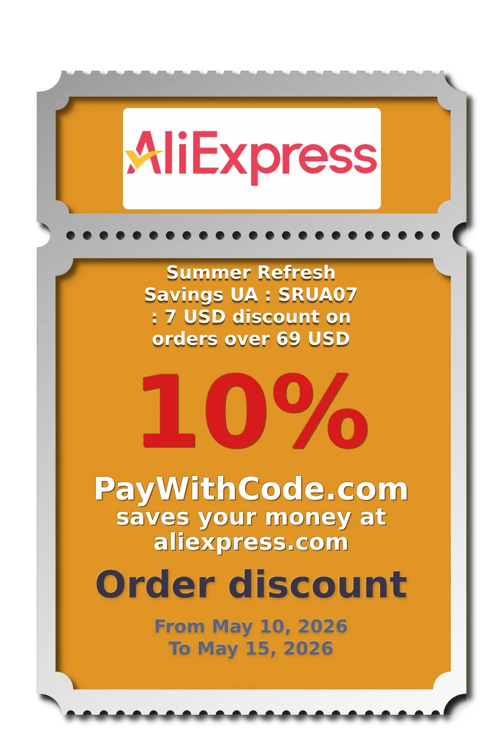 Summer Refresh Savings UA : SRUA07 : 7 USD discount on orders over 69 USD at AliExpress