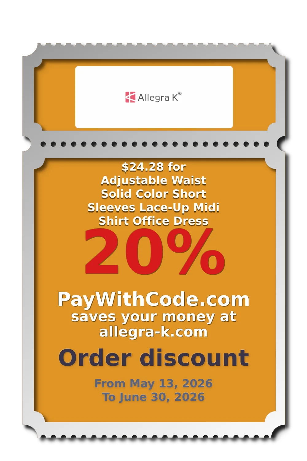 $24.28 for Adjustable Waist Solid Color Short Sleeves Lace-Up Midi Shirt Office Dress at Allegra K