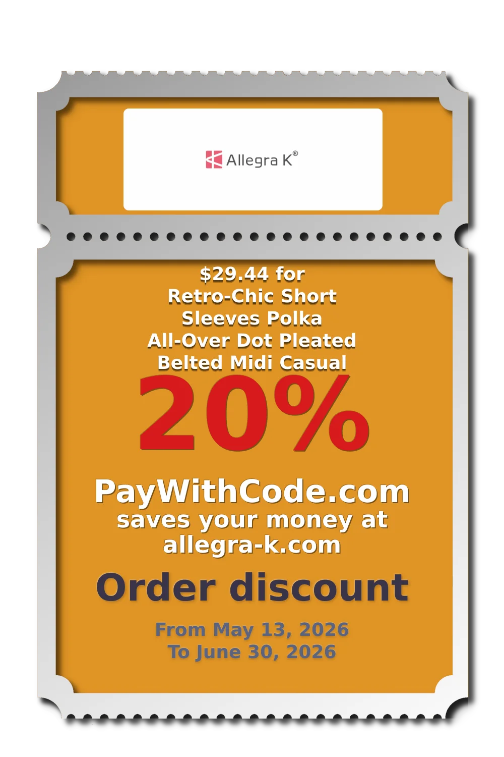 $29.44 for Retro-Chic Short Sleeves Polka All-Over Dot Pleated Belted Midi Casual Dress at Allegra K