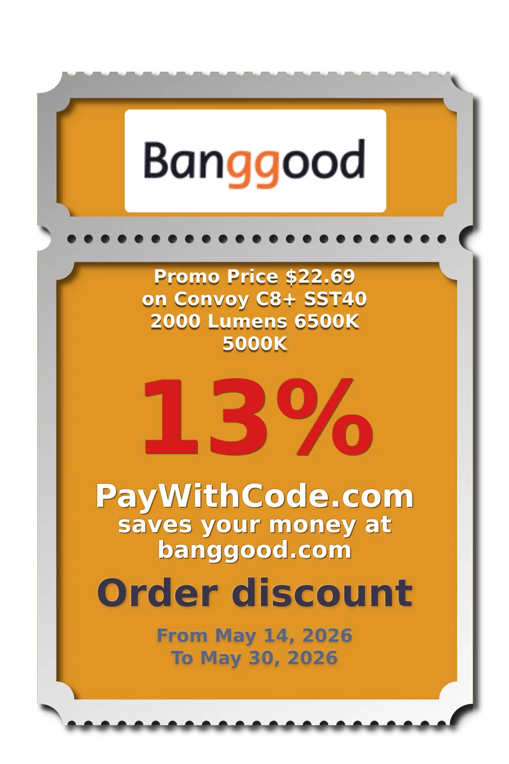 Promo Price $22.69 on Convoy C8+ SST40 2000 Lumens 6500K 5000K at Banggood