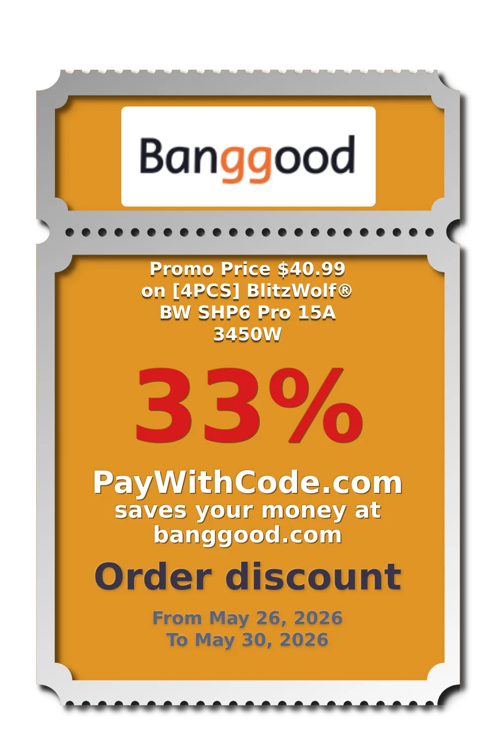 Promo Price $40.99 on [4PCS] BlitzWolf® BW SHP6 Pro 15A 3450W at Banggood