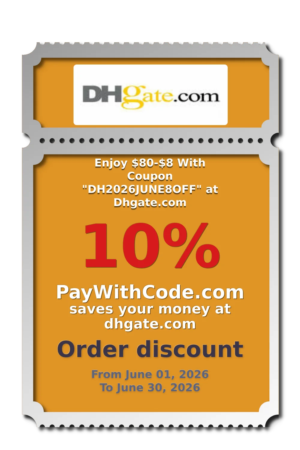 Enjoy $80-$8 With Coupon "DH2026JUNE8OFF" at Dhgate.com at DHgate