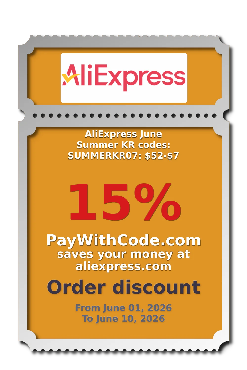 AliExpress June Summer KR codes: SUMMERKR07: $52-$7 at AliExpress