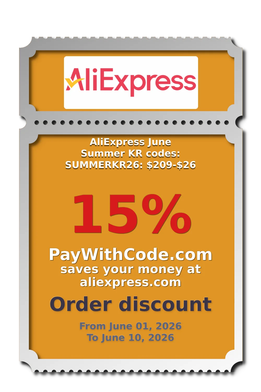 AliExpress June Summer KR codes: SUMMERKR26: $209-$26 at AliExpress