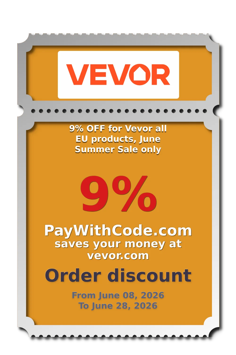 9% OFF for Vevor all EU products, June Summer Sale only at Vevor