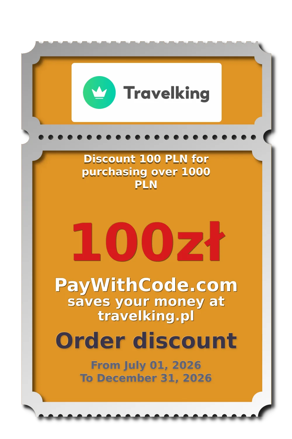 Discount 100 PLN for purchasing over 1000 PLN at Travelking