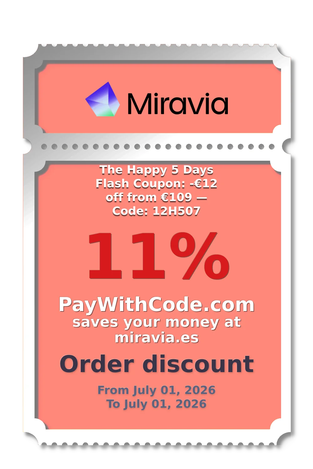 The Happy 5 Days Flash Coupon: -€12 off from €109 — Code: 12H507 at Miravia