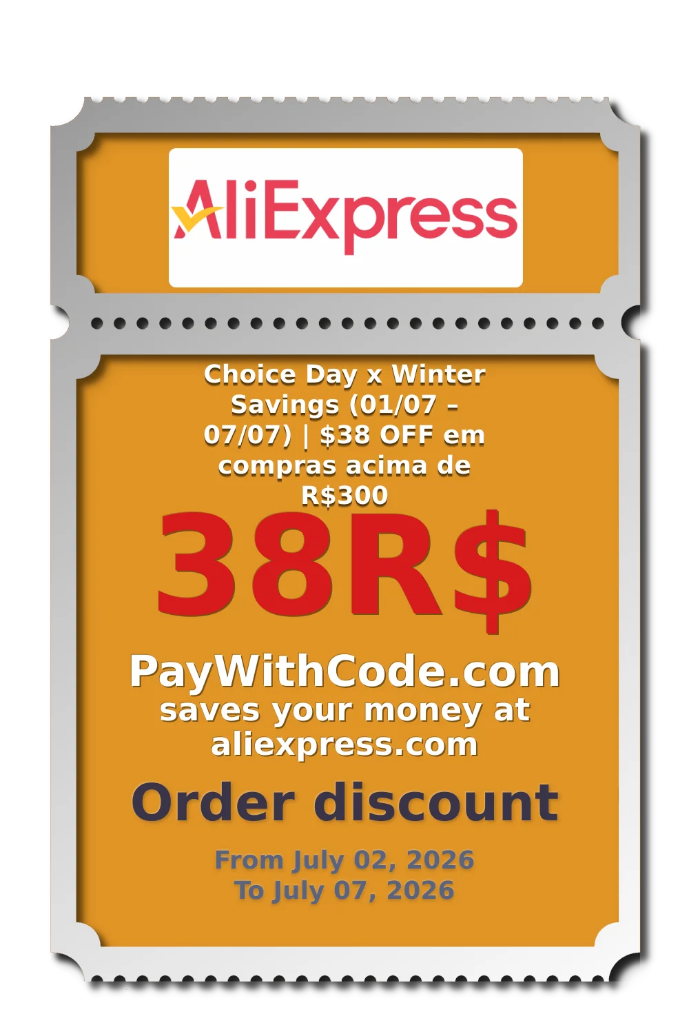 Choice Day x Winter Savings (01/07 – 07/07) | $38 OFF em compras acima de R$300 at AliExpress