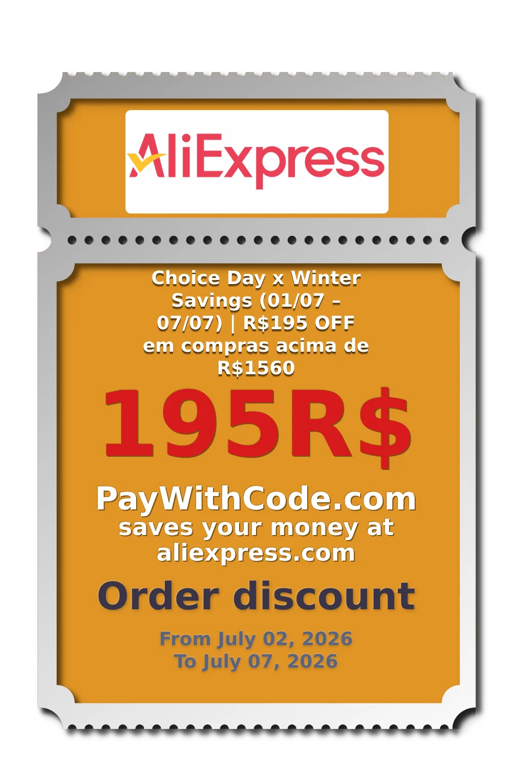 Choice Day x Winter Savings (01/07 – 07/07) | R$195 OFF em compras acima de R$1560 at AliExpress