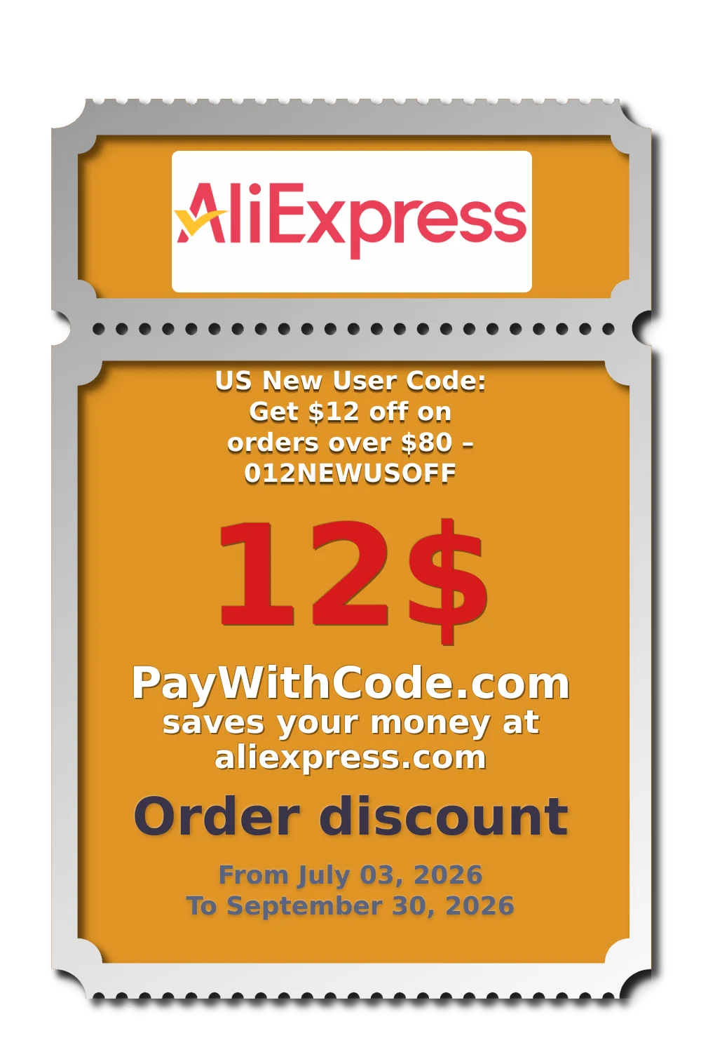 US New User Code: Get $12 off on orders over $80 – 012NEWUSOFF at AliExpress