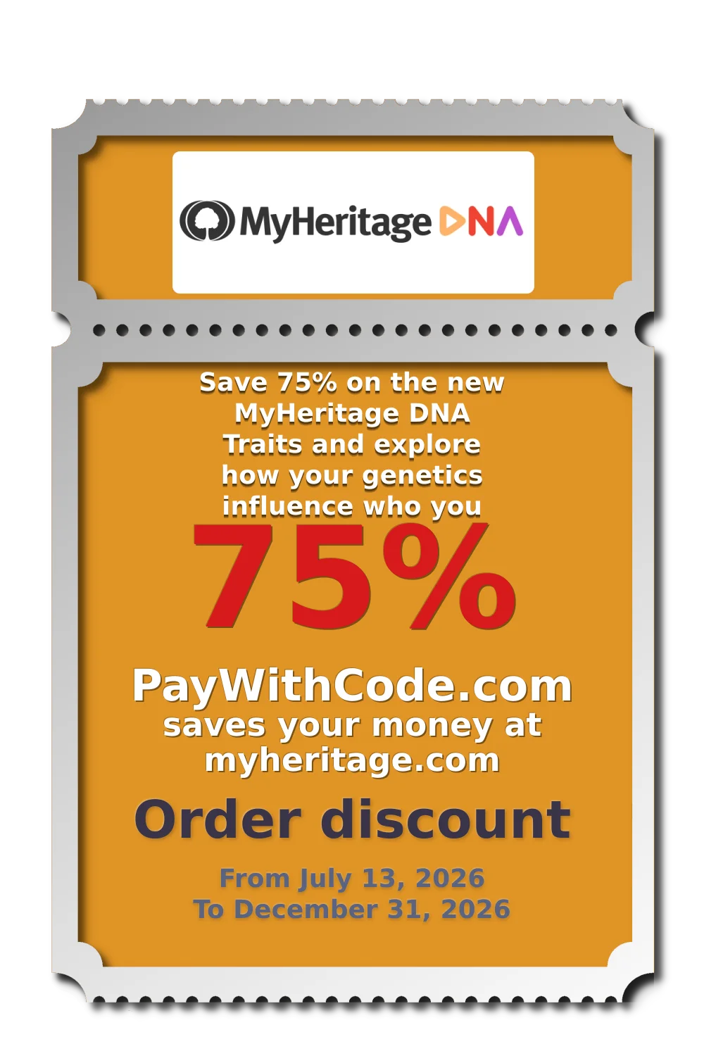 Save 75% on the new MyHeritage DNA Traits and explore how your genetics influence who you are! at MyHeritage DNA