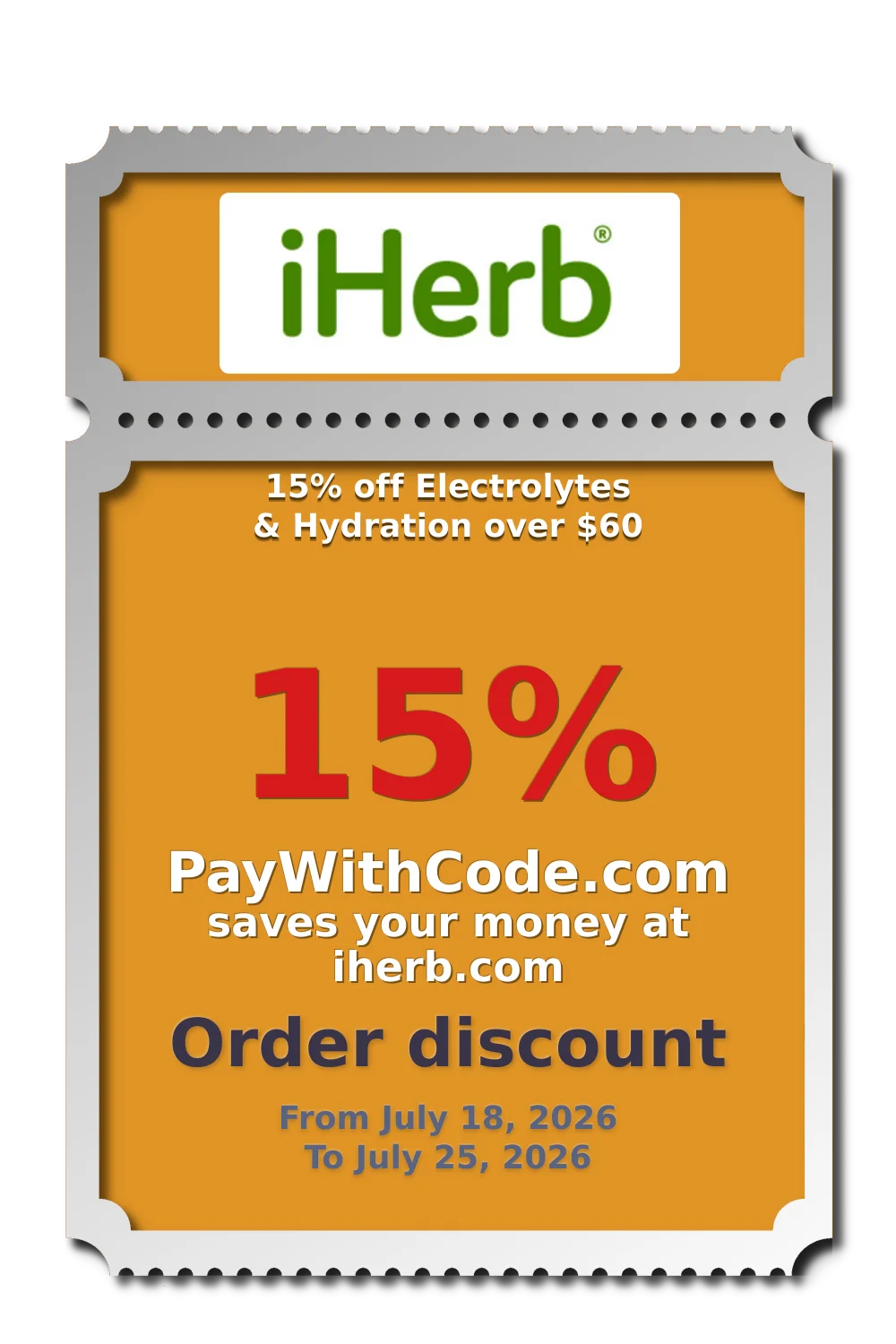 15% off Electrolytes & Hydration over $60 at iHerb