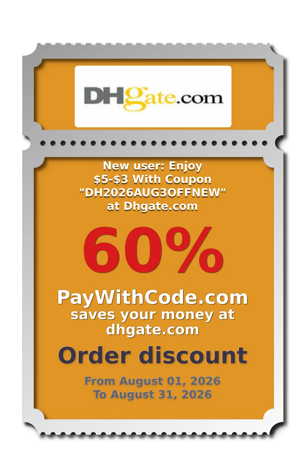 New user: Enjoy $5-$3 With Coupon "DH2026AUG3OFFNEW" at Dhgate.com at DHgate