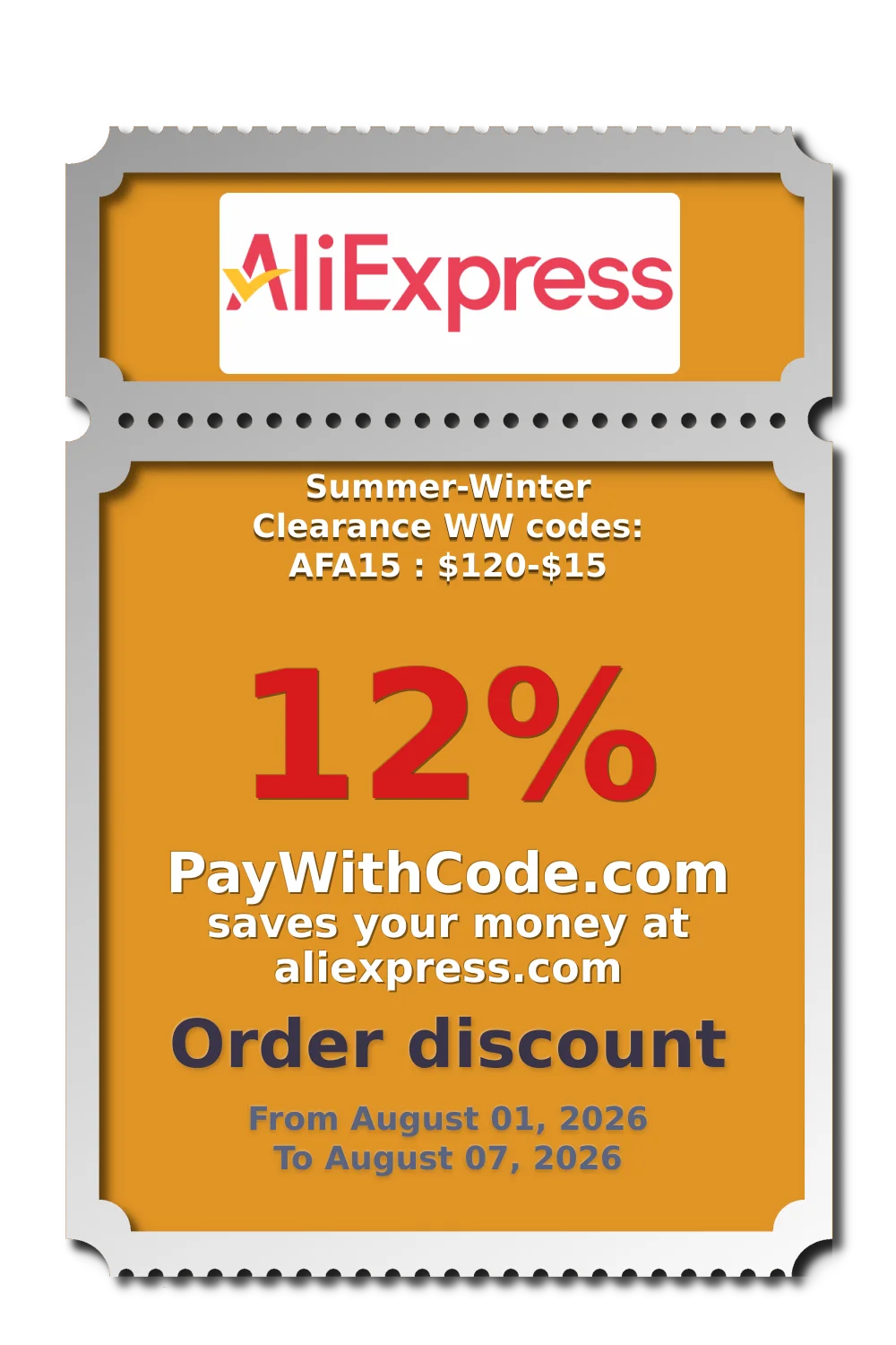 Summer-Winter Clearance WW codes: AFA15 : $120-$15 at AliExpress