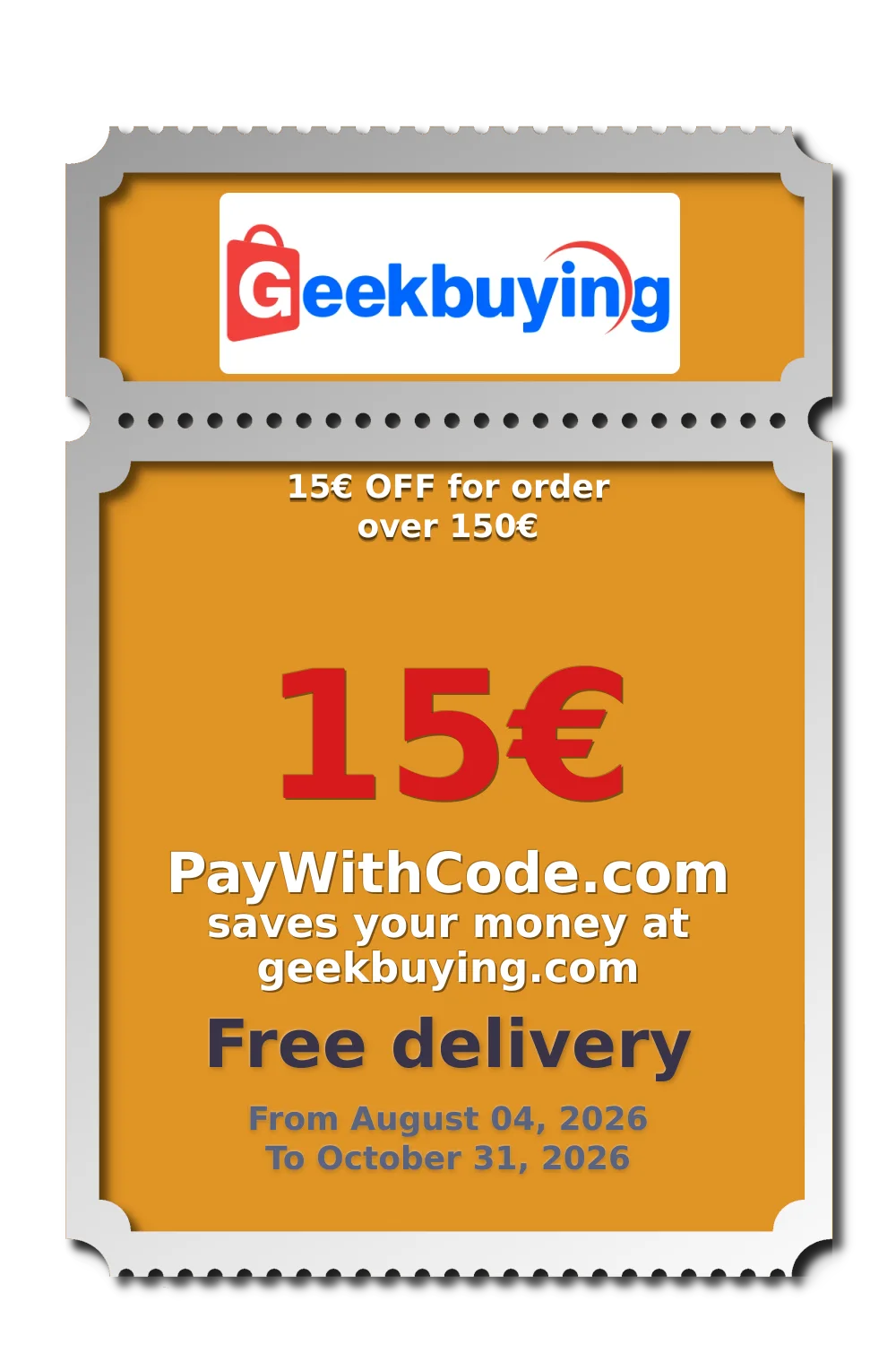 15€ OFF for order over 150€ at Geekbuying
